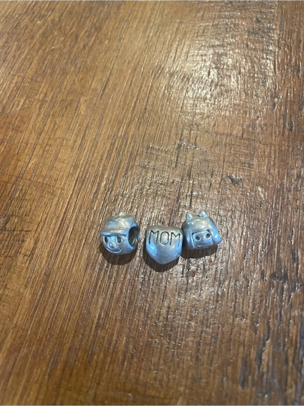 Pandora Sterling Silver 'MOM' Heart & Character boy and girl Beads - set of 3